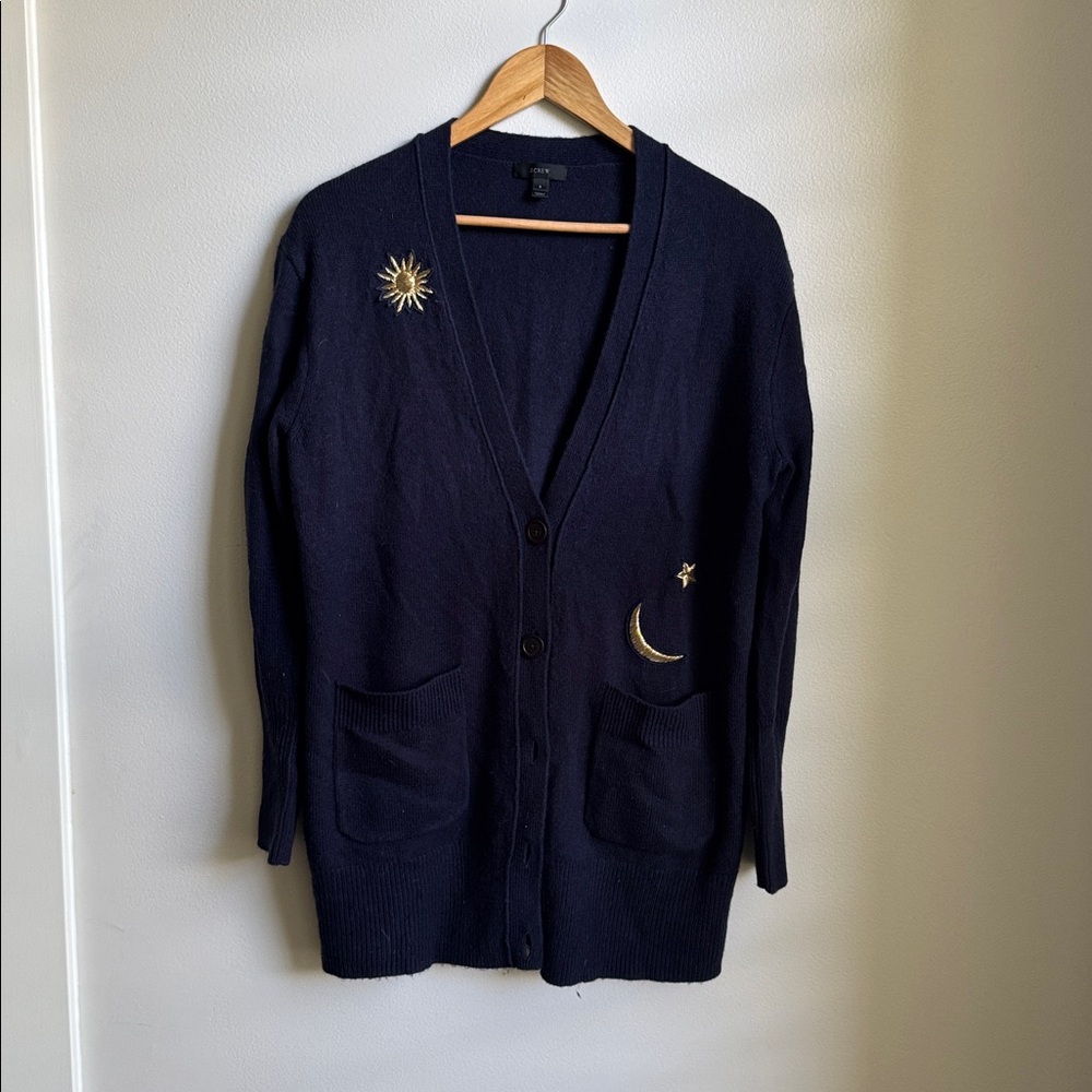 Navy Cardigan with Star and Moon Embroidery